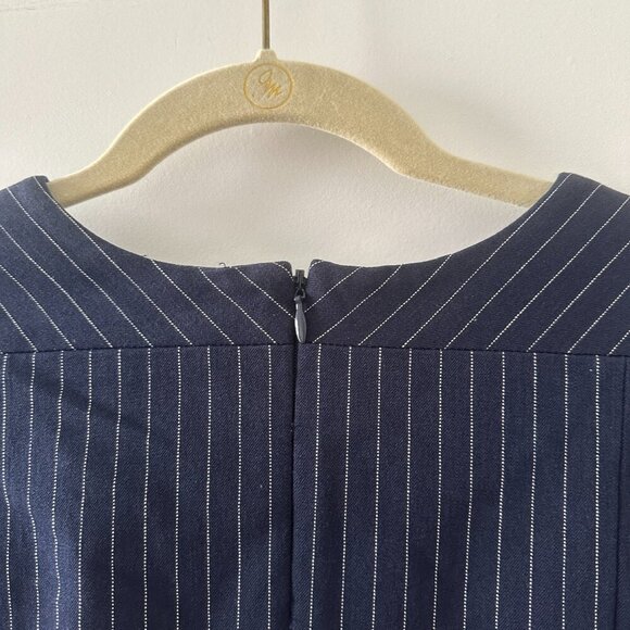 Banana Republic Navy Blue Pinstripe Cap Sleeve Sheath Dress Women's Size 8 Work - Picture 9 of 16